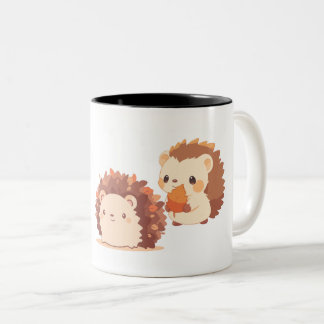 Cute Autumn Hedgehogs – Kawaii Fall Forest Animals Two-Tone Coffee Mug