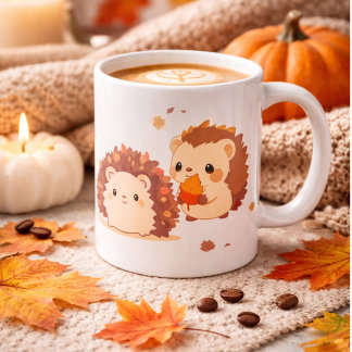 Cute Autumn Hedgehogs – Kawaii Fall Forest Animals Two-Tone Coffee Mug