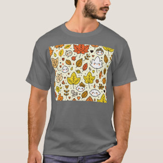 Cute Autumn Leaves and Cloud Pattern in Kawaii Sty T-Shirt