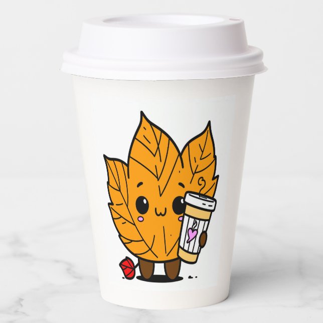 Cute Autumn Leaves Paper Coffee Cups (Front)