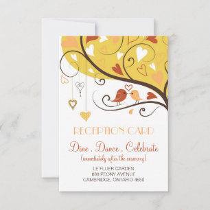 Cute Autumn Lovebirds Wedding Reception Card