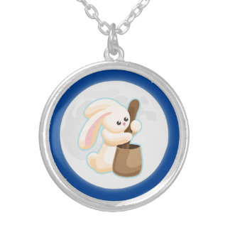 Cute Autumn Moon Bunny Silver Plated Necklace