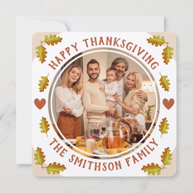 Cute Autumn Oak Leaf Thanksgiving Family Party Invitation (Front)