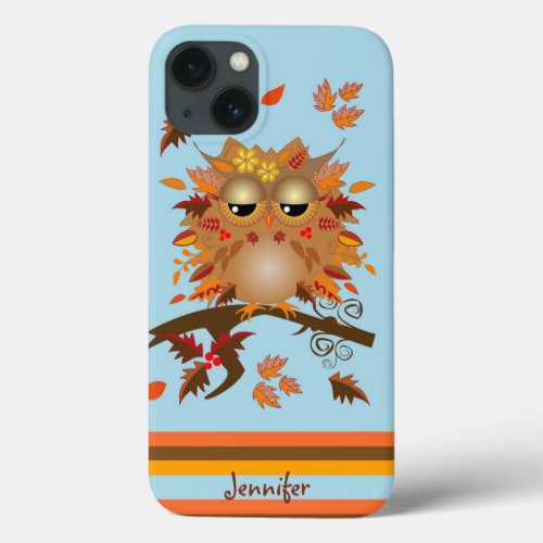 Cute Autumn owl and custom Name iPhone 13 Case