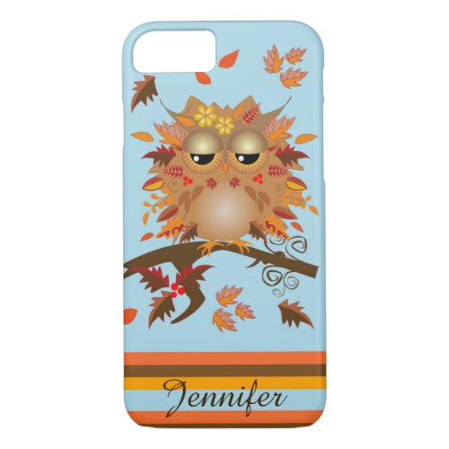 Cute Autumn owl and custom Name iPhone 87 Case