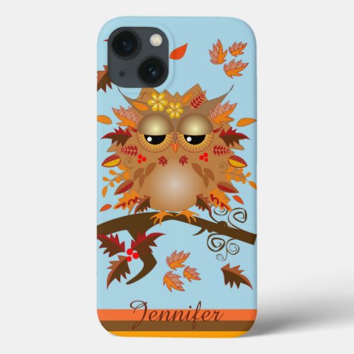 Cute Autumn owl and custom Name iPhone 13 Case