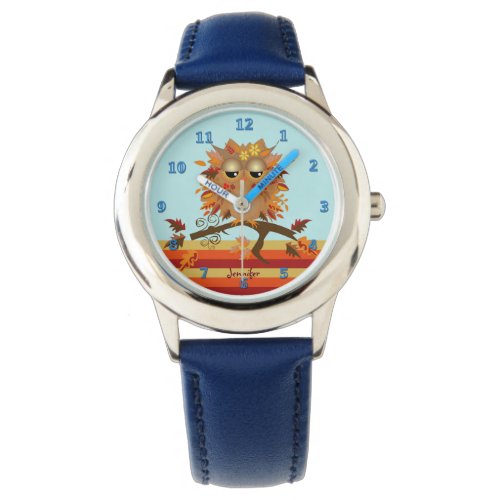 Cute Autumn owl and custom Name  clocknumbers Watch