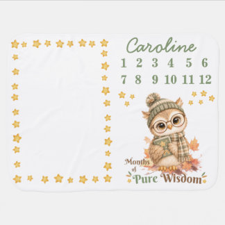 Cute Autumn Owl Baby Milestone Blanket