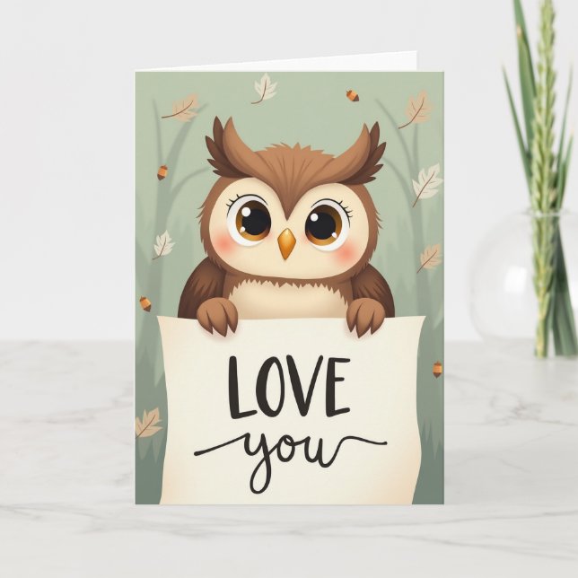 Cute Autumn Owl Love You Card (Front)