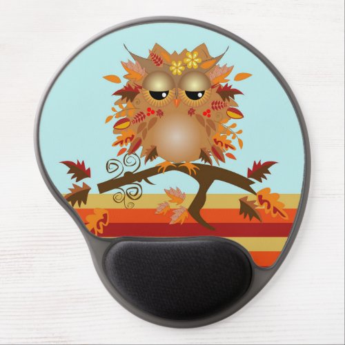 Cute Autumn owl on a branch Gel Mouse Pad