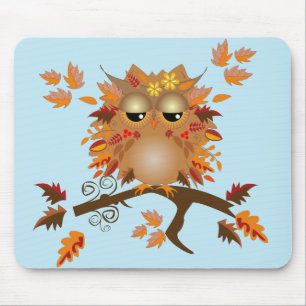 Cute Autumn owl on a branch Mouse Pad