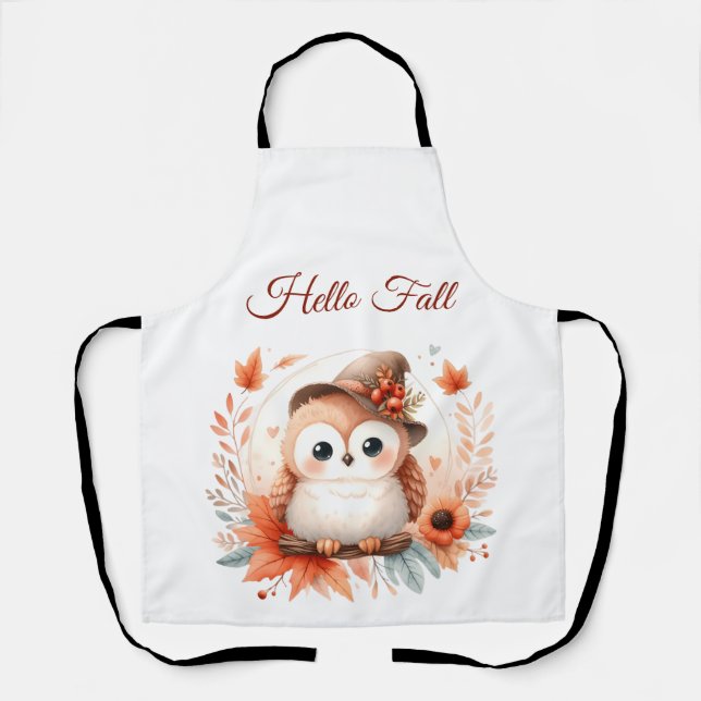 Cute Autumn Owl Sitting on a Branch Apron (Front)