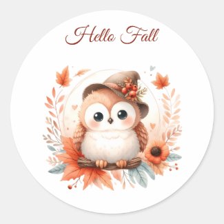 Cute Autumn Owl Sitting on a Branch