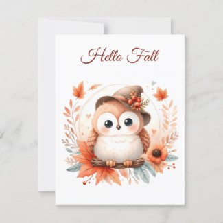 Cute Autumn Owl Sitting on a Branch
