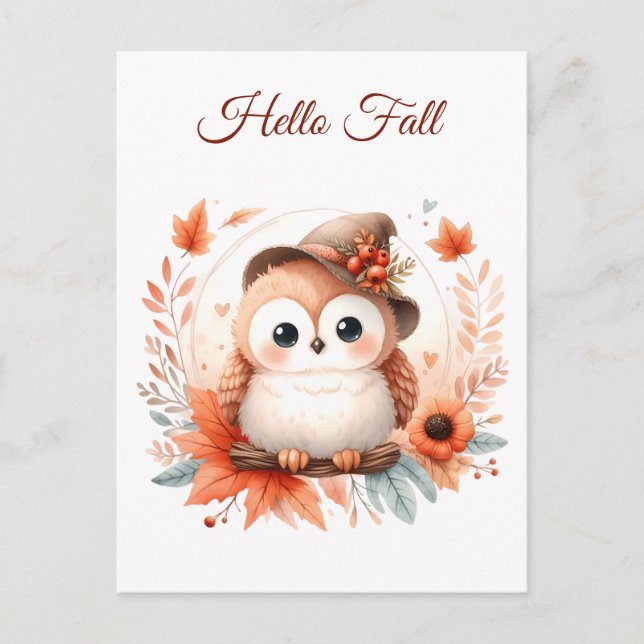 Cute Autumn Owl Sitting on a Branch Postcard (Front)