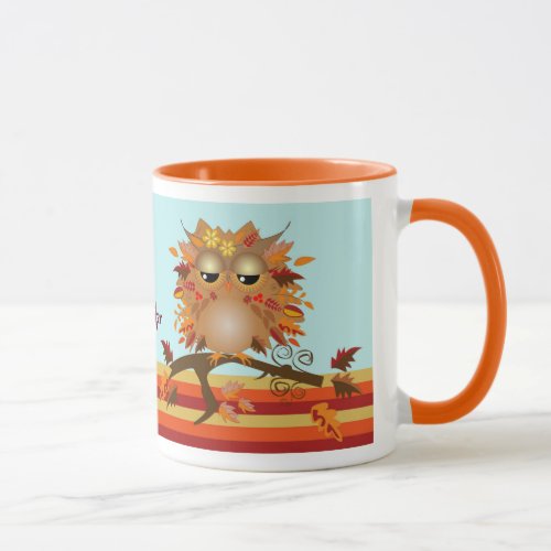 Cute Autumn owls and custom Name Mug