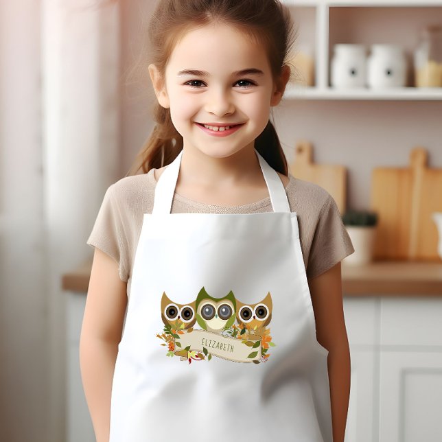 Cute Autumn Owls Personalized Kids' Apron (Creator Uploaded)