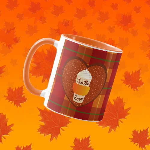 Cute Autumn Plaid Orange Pumpkin Spice Latte Love Mug