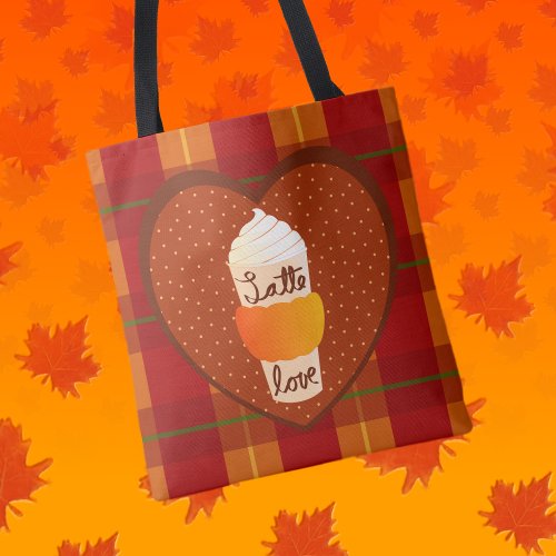 Cute Autumn Plaid Pumpkin Spice Latte Love Tote