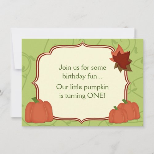 Cute Autumn Pumpkin 1st Birthday Party Invitation