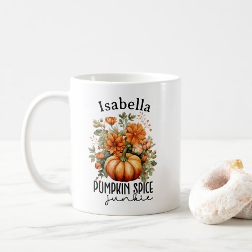 Cute Autumn Pumpkin Spice Junkie Add Your Name Coffee Mug