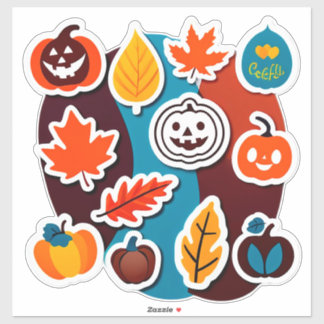 Cute Autumn Pumpkins And Leaves Seasonal Craft Art Sticker