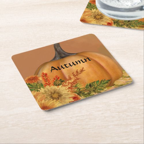 Cute Autumn Pumpkins for Thanksgiving Square Paper Coaster