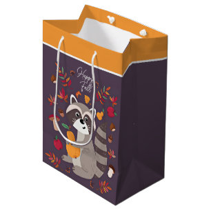 Cute autumn raccoon with custom text medium gift bag