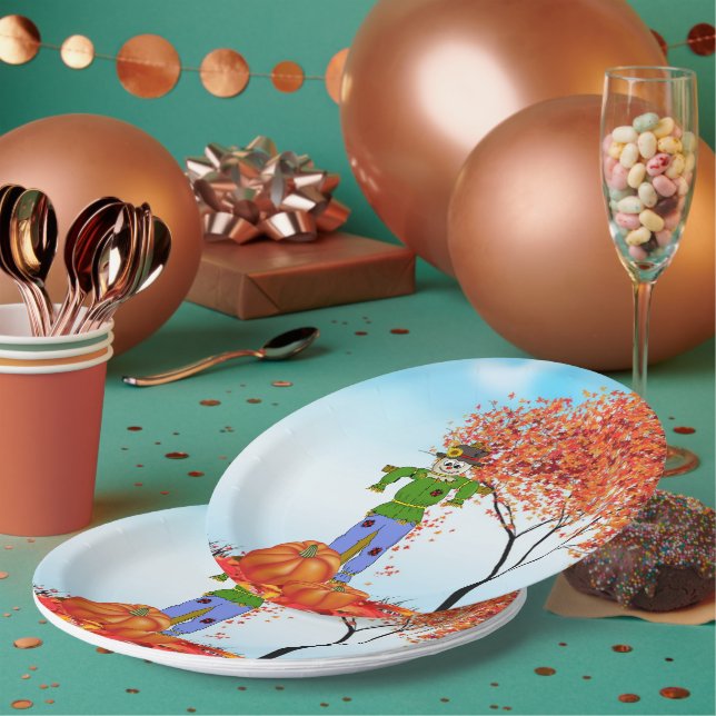 Cute Autumn Scarecrow Paper Plate (Multi)