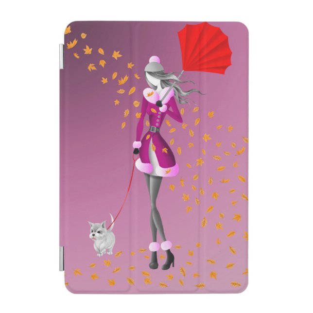 Cute Autumn Scene - Dog walker  iPad Mini Cover (Front)