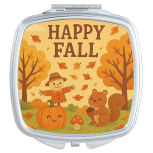 Cute autumn scene with pumpkin and squirrel compact mirror