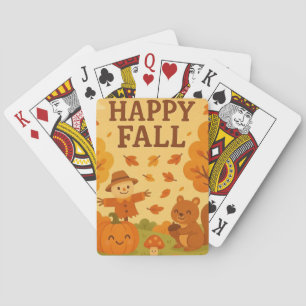 Cute autumn scene with pumpkin and squirrel poker cards
