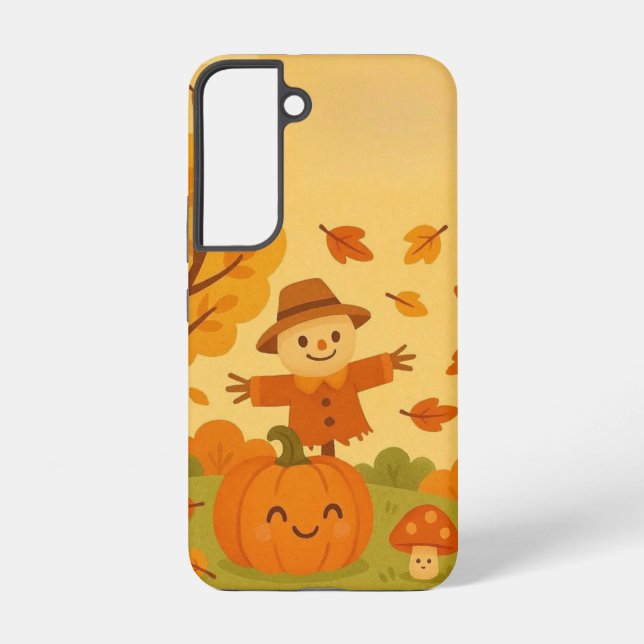 Cute autumn scene with pumpkin and squirrel samsung galaxy case (Back)
