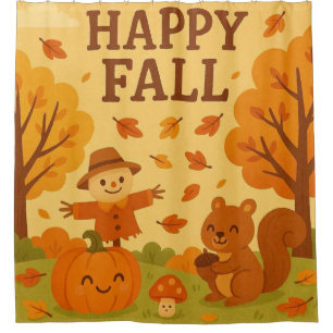 Cute autumn scene with pumpkin and squirrel shower curtain
