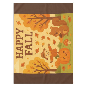 Cute autumn scene with pumpkin and squirrel tablecloth