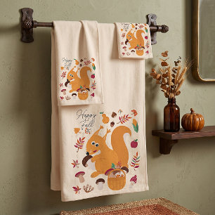 Cute autumn squirrel with custom text   bath towel set