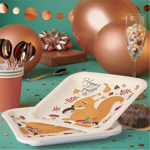 Cute autumn squirrel with custom text paper plates