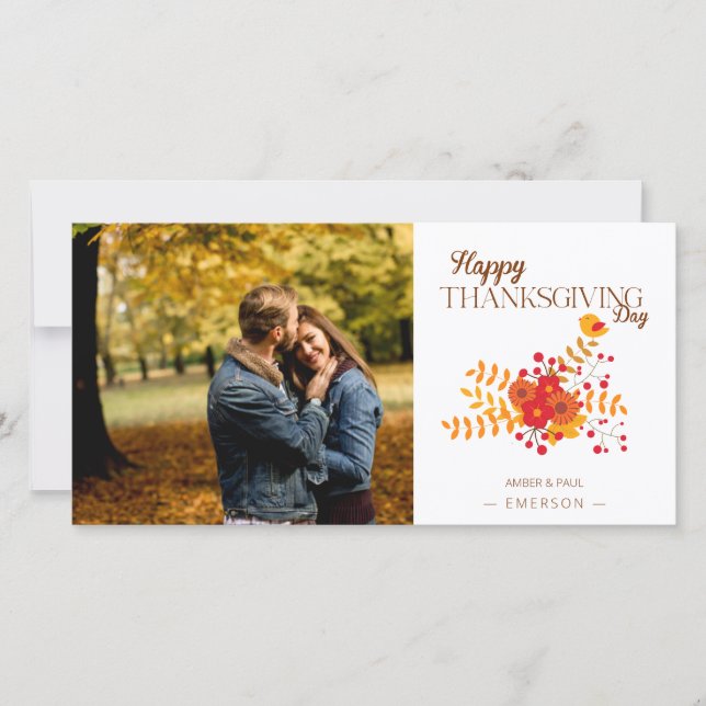 Cute Autumn Thanksgiving with Branches & Bird (Front)