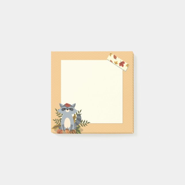 Cute Autumn Time Raccoon 3" x 3" Post-it® Notes (Front)