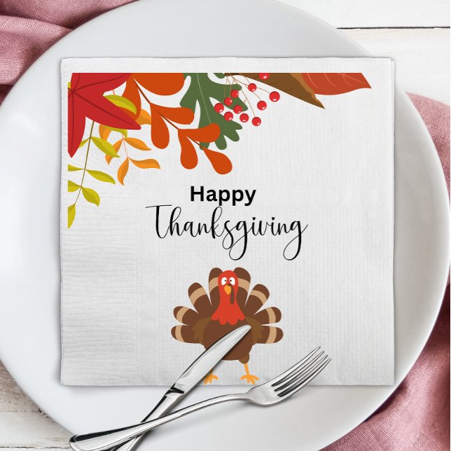 Cute Autumn Turkey Bird Happy Thanksgiving Paper Dinner Napkins (Creator Uploaded)
