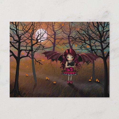 Cute Autumn Vampire and Black Cat Postcard