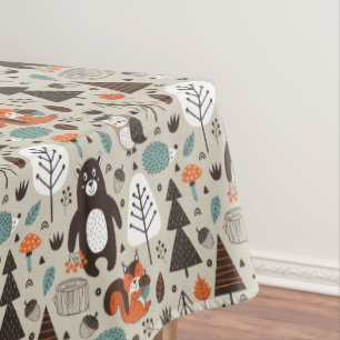 Cute Autumn Woodland Animals Pattern Tablecloth