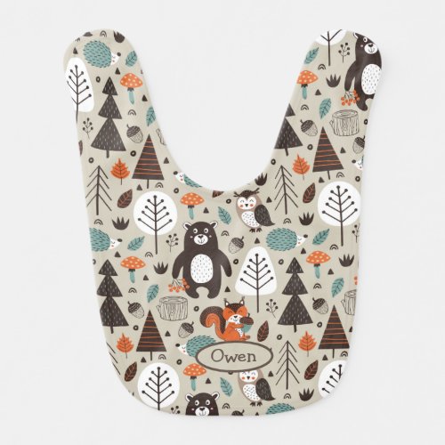 Cute Autumn Woodland Animals Personalized Baby Bib