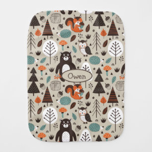 Cute Autumn Woodland Animals Personalized Baby Burp Cloth
