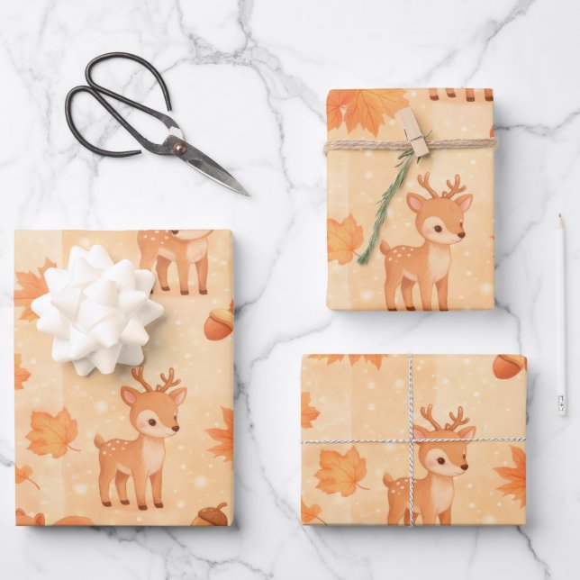 Cute Autumn Woodland Animals Seamless Pattern Wrapping Paper Sheets (Front)