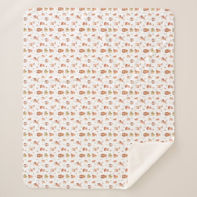 Cute Autumn Woodland Forest Animal Critters  Sherpa Blanket (Front)