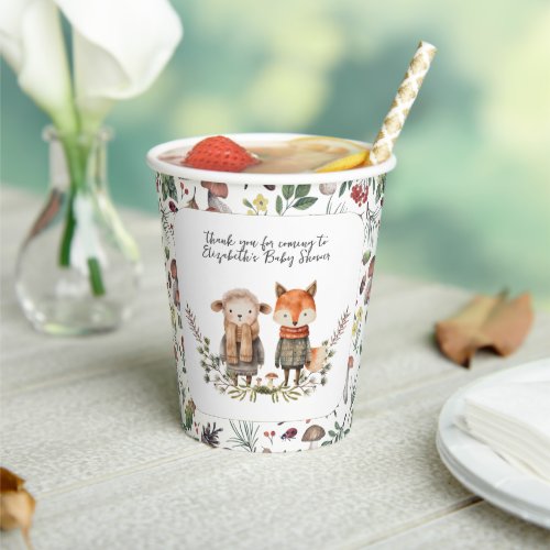 Cute Autumn  Woodland Forest Baby Shower Paper Cups