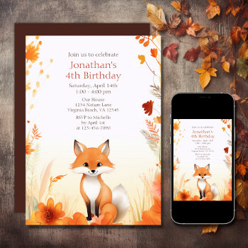Cute Autumn Woodland Fox Fall Birthday Invitation by TheCutieCollection at Zazzle