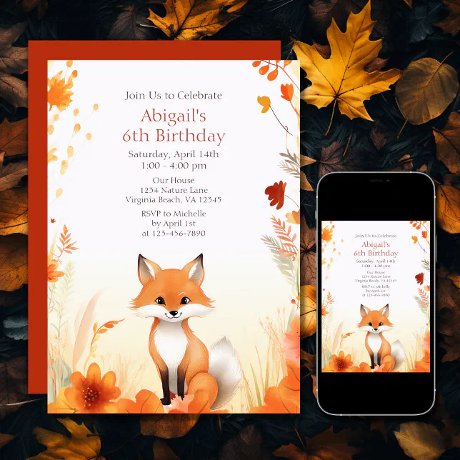 Cute Autumn Woodland Fox Fall Birthday Invitation | Zazzle