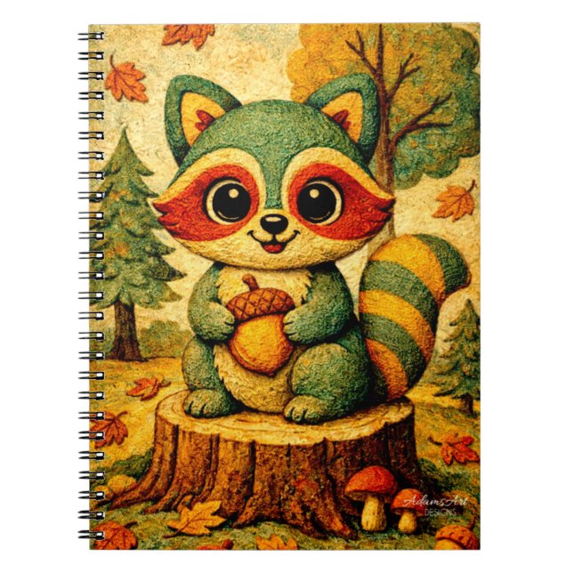 Cute Autumn Woodland Raccoon with Acorn Notebook (Front)